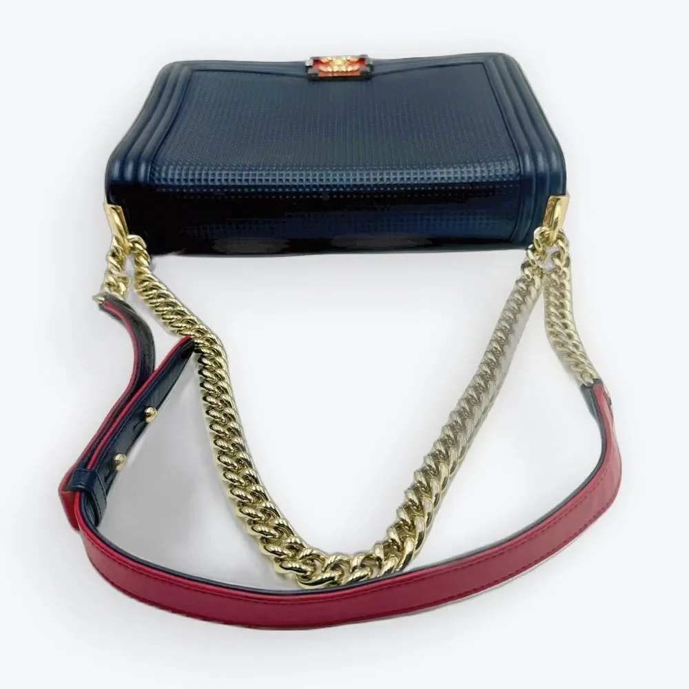 Auth Chanel Navy Blue Limited Edition Boy Flap Large New Cube Shoulder Bag